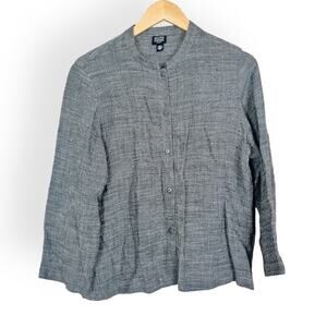EILEEN FISHER PETITE Linen Mandarin Collar Button Down Shirt Jacket MEDIUM 90s